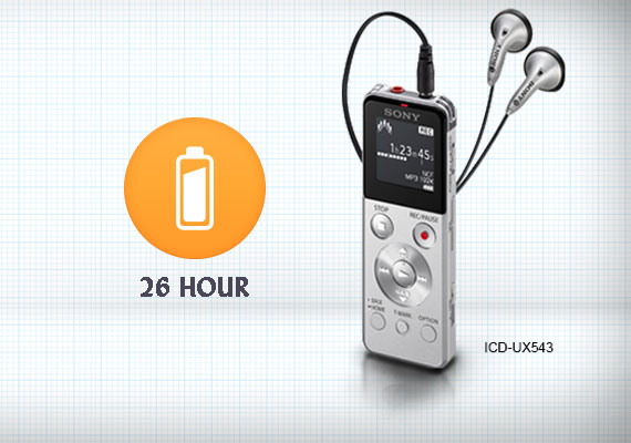 M&aacute;y ghi &acirc;m Sony ICD-UX543F bạc c&oacute; thời lượng pin sử dụng tốt