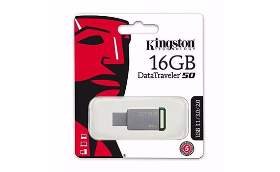 USB Kingston 16GB DT50 màu trắng xanh kết nối qua cổng USB 3.0