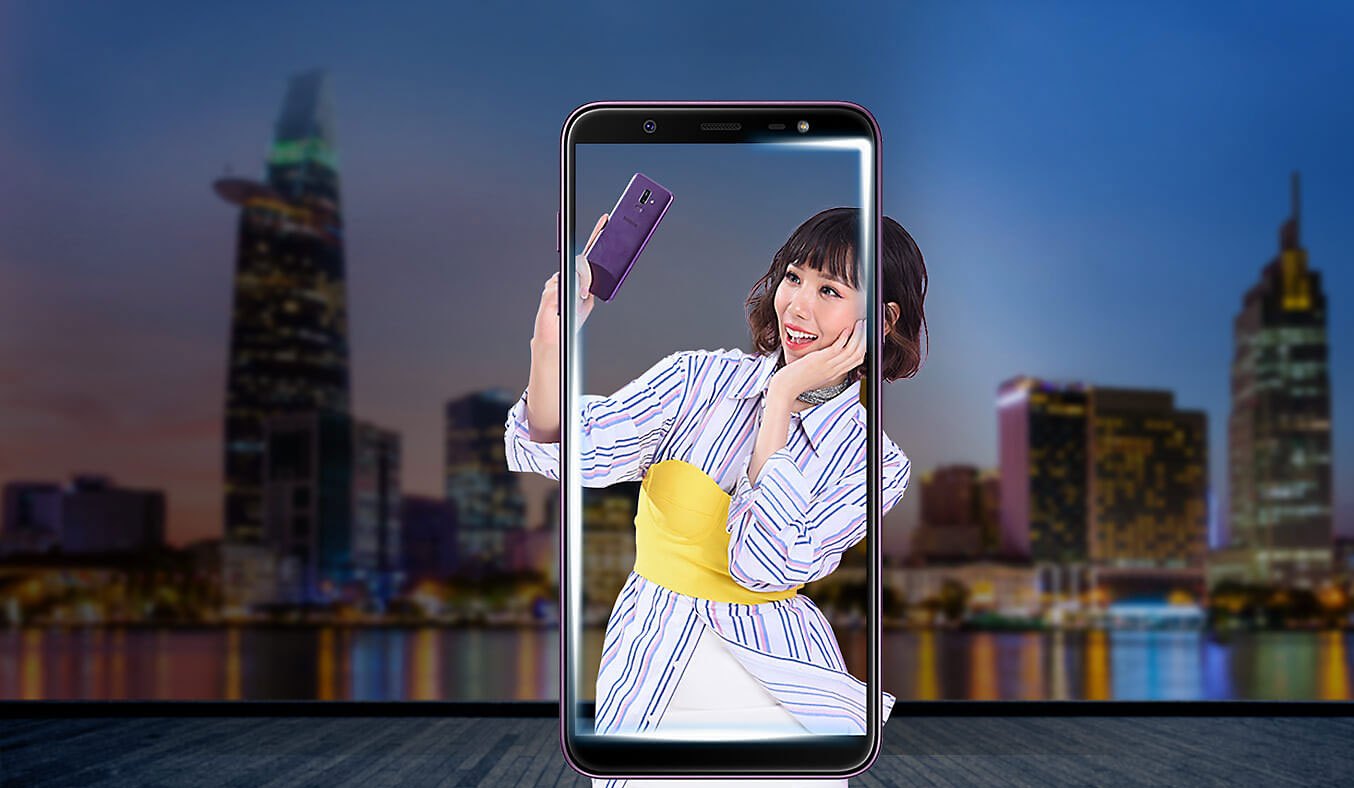 Samsung Galaxy A6 Plus màu xanh (2018) màn hình tràn viền sắc nét
