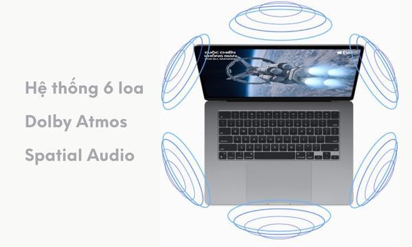 Laptop Macbook Air M2 2023 8GB/256GB/10 Core GPU MQKP3SA/A Xám hệ thống 6 loa