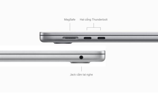 Laptop Macbook Air M2 2023 8GB/256GB/10 Core GPU MQKR3SA/A Bạc kết nối đa dạng