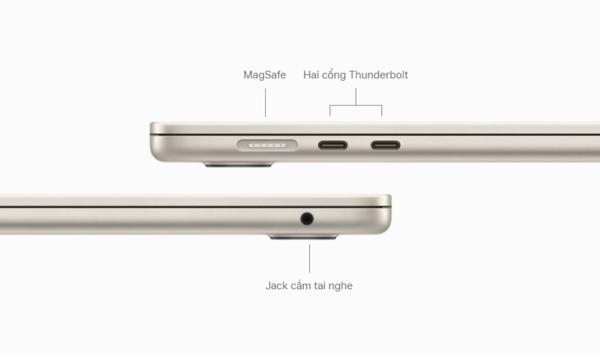 Laptop Macbook Air M2 2023 8GB/256GB/10 Core GPU MQKU3SA/A Vàng kết nối đa dạng