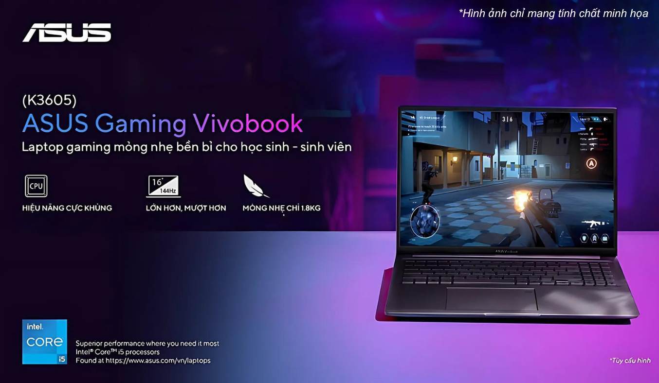 Laptop Asus Gaming Vivobook i5-12500H/16GB/512GB/Win11 (K3605ZC-RP564W) laptop học tập và văn phòng