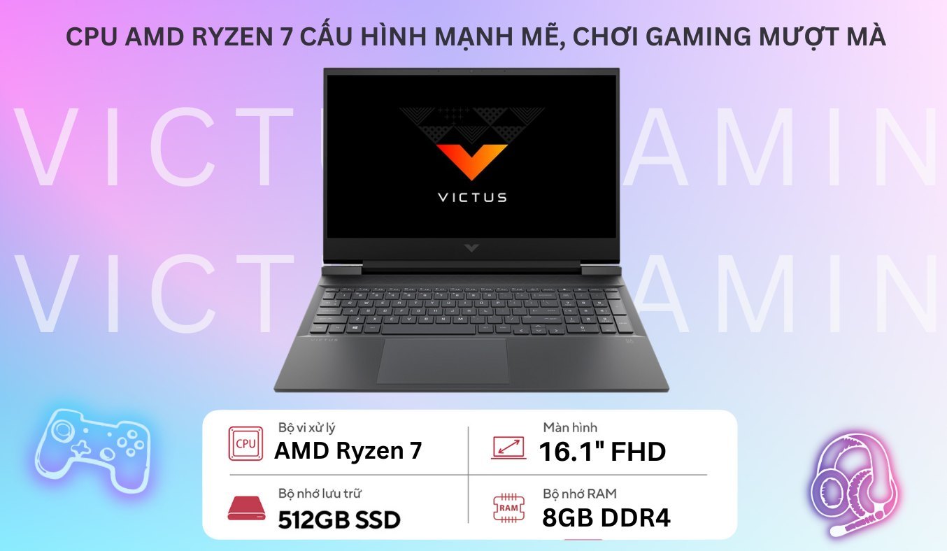Laptop HP Victus Gaming 16-E0168AX R7-5800H/8GB/512GB/Win11 4R0U6PA