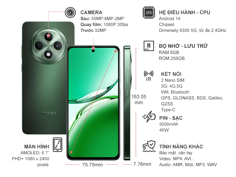Điện thoại OPPO Reno12 F 5G 8GB/256GB Xanh lá