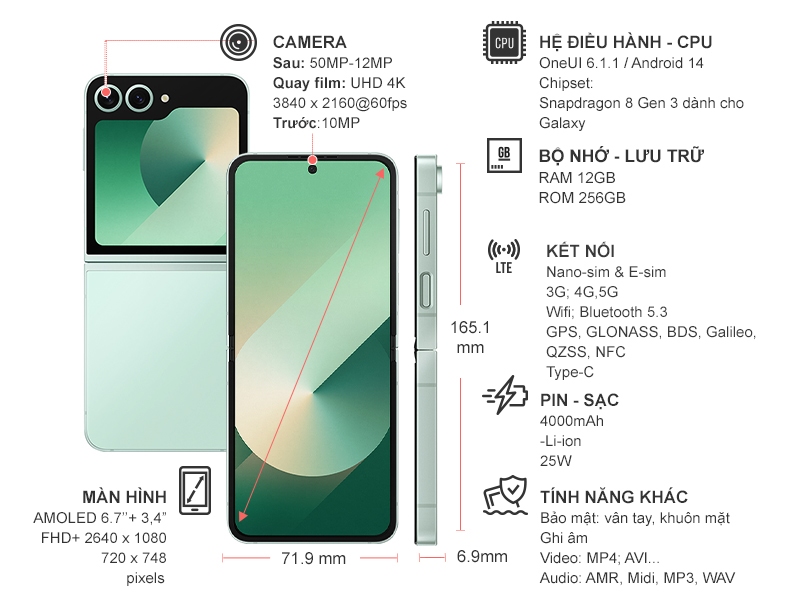Điện thoại Samsung Galaxy Z Flip 6 5G 256GB Xanh bạc hà