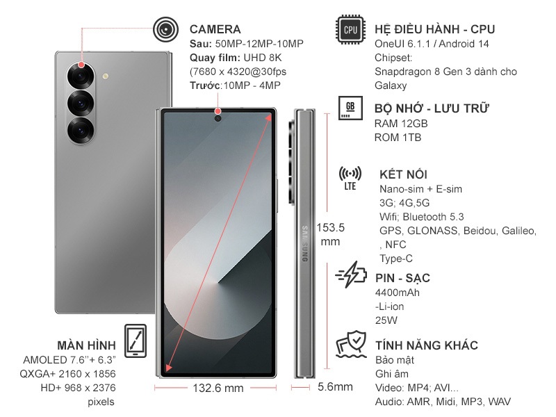 Điện thoại Samsung Galaxy Z Fold 6 5G 1TB Xám