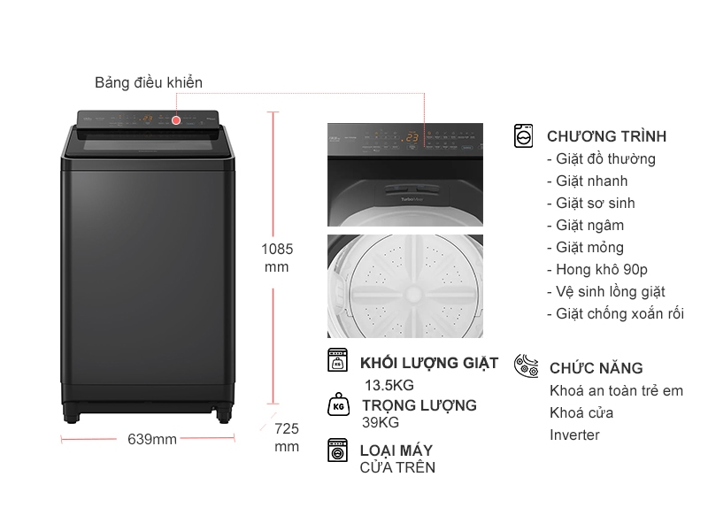 Máy giặt Panasonic Inverter 13.5 kg NA-FD135X3BV