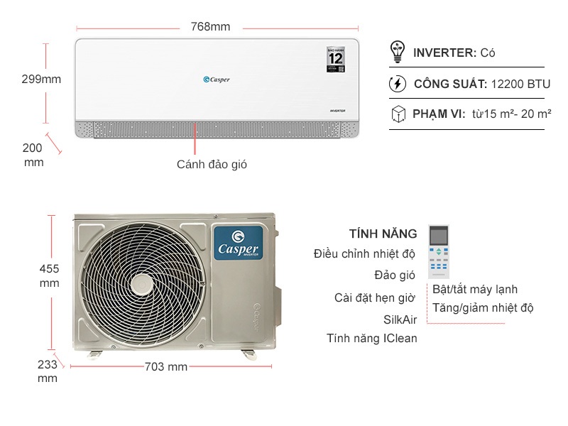 Máy lạnh Casper Inverter 1.5 HP QC-12IS36