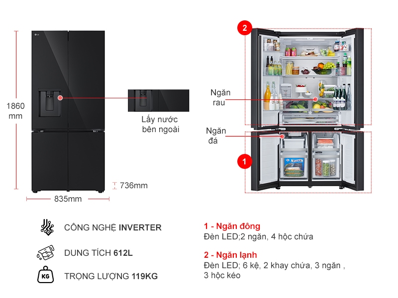Tủ lạnh LG Inverter 612 lít LFD61BLGAI