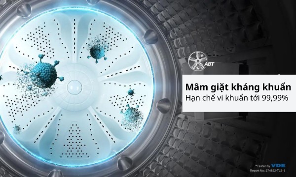 Máy giặt Aqua Inverter 15 kg AQW-DR150UGT.PS Mâm giặt phủ vật liệu kháng khuẩn