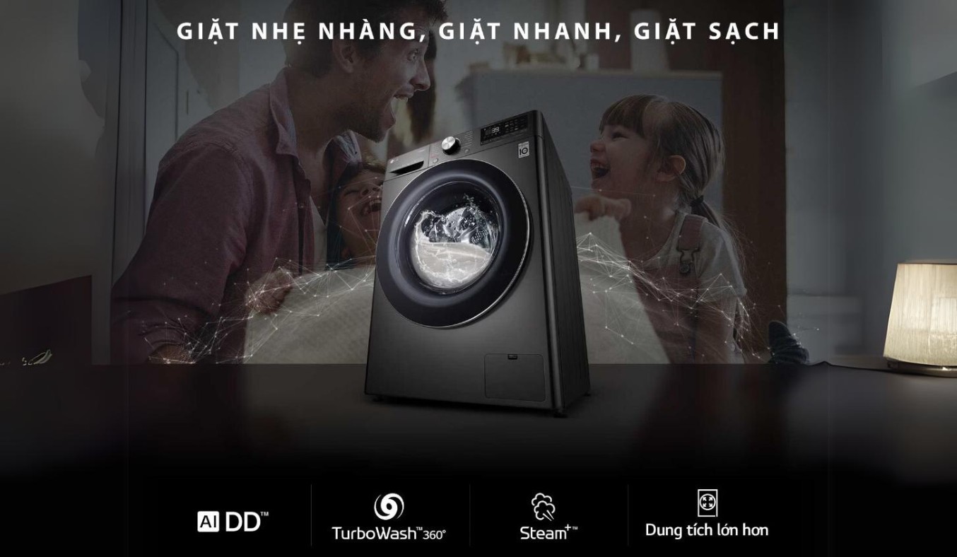Máy giặt LG Inverter 12 kg FV1412S3B - Công nghệ Inverter tiết kiệm điện vượt trội