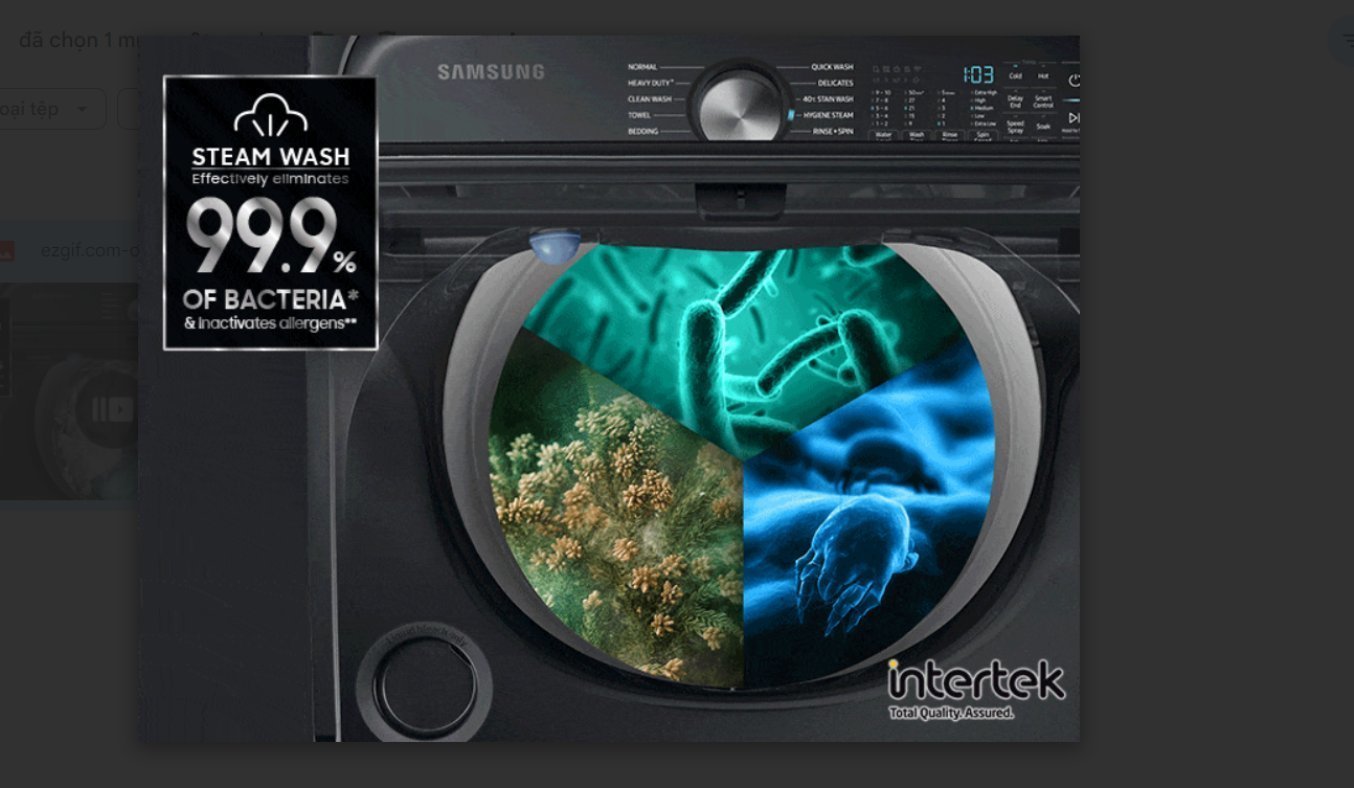 Máy giặt Samsung 23 kg Inverter WA23A8377GV -  Giặt hơi nước Hygiene Steam kháng khuẩn khử mùi