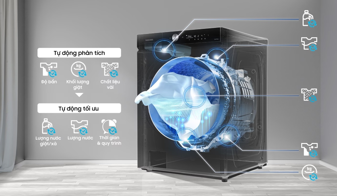 Máy giặt Samsung Inverter 24 kg WF24B9600KV/SV - Giặt cảm biến thông minh AI Wash