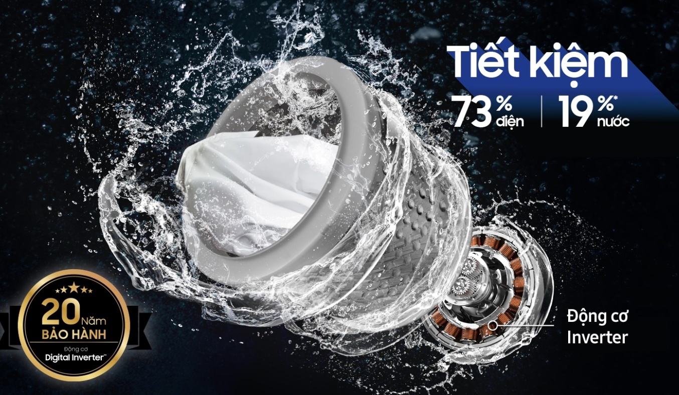 Máy giặt Samsung Inverter 9.5 kg WA95CG4545BDSV -  Giặt hơi nước Hygiene Steam kháng khuẩn khử mùi