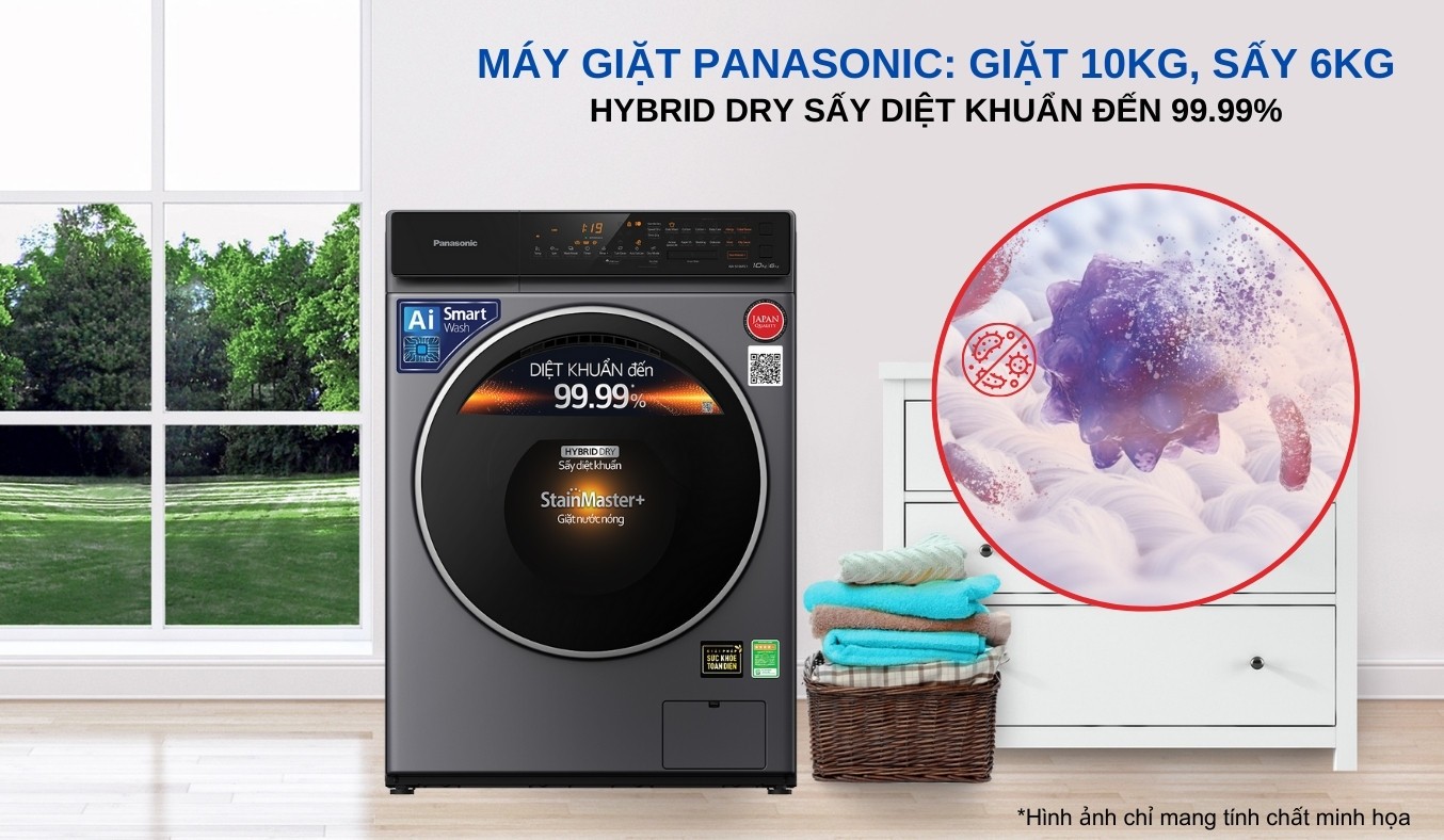 Máy giặt sấy Panasonic NA-S106FC1LV 10/6kg Sấy diệt khuẩn bảo vệ làn da nhạy cảm