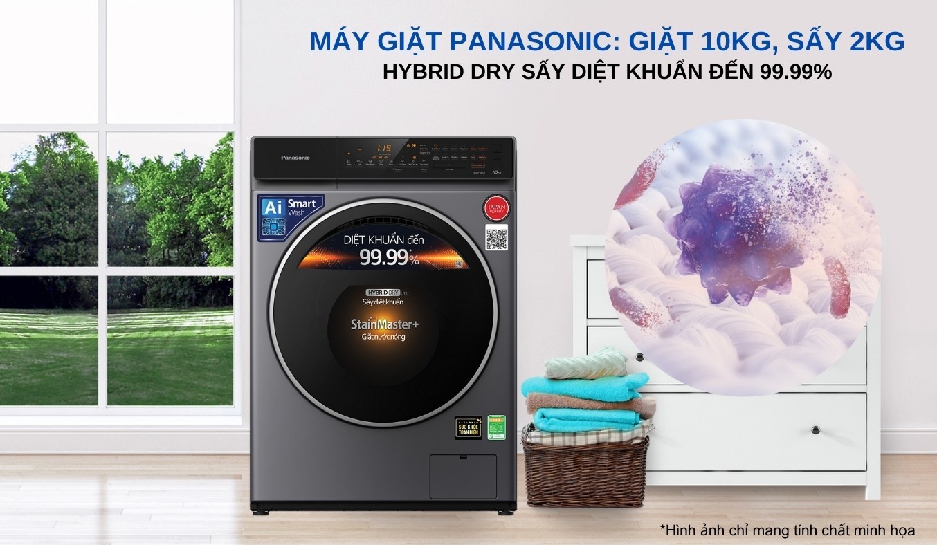 Máy giặt sấy Panasonic NA-V10FC1LVT 10/2kg Sấy diệt khuẩn bảo vệ làn da nhạy cảm