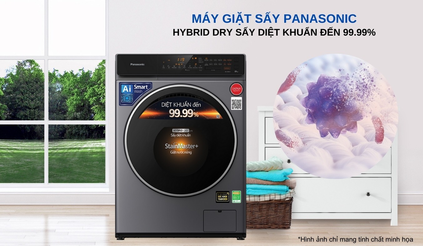 Máy giặt sấy Panasonic NA-V90FC1LVT 9/2kg Sấy diệt khuẩn bảo vệ làn da nhạy cảm
