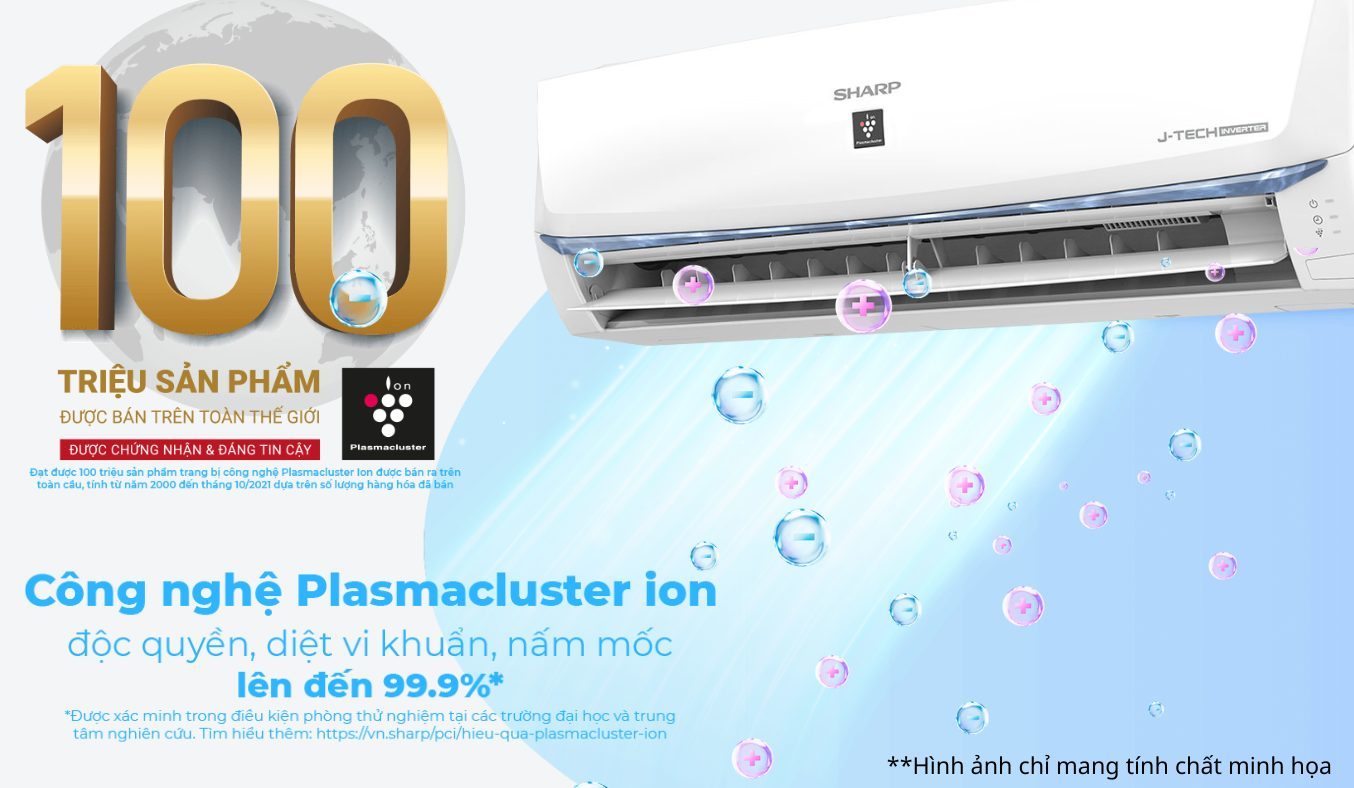 Máy lạnh Sharp Inverter 2 HP AH-XP18BSW Thanh lọc không khí, bảo vệ sức khỏe với công nghệ Plasmacluster ion