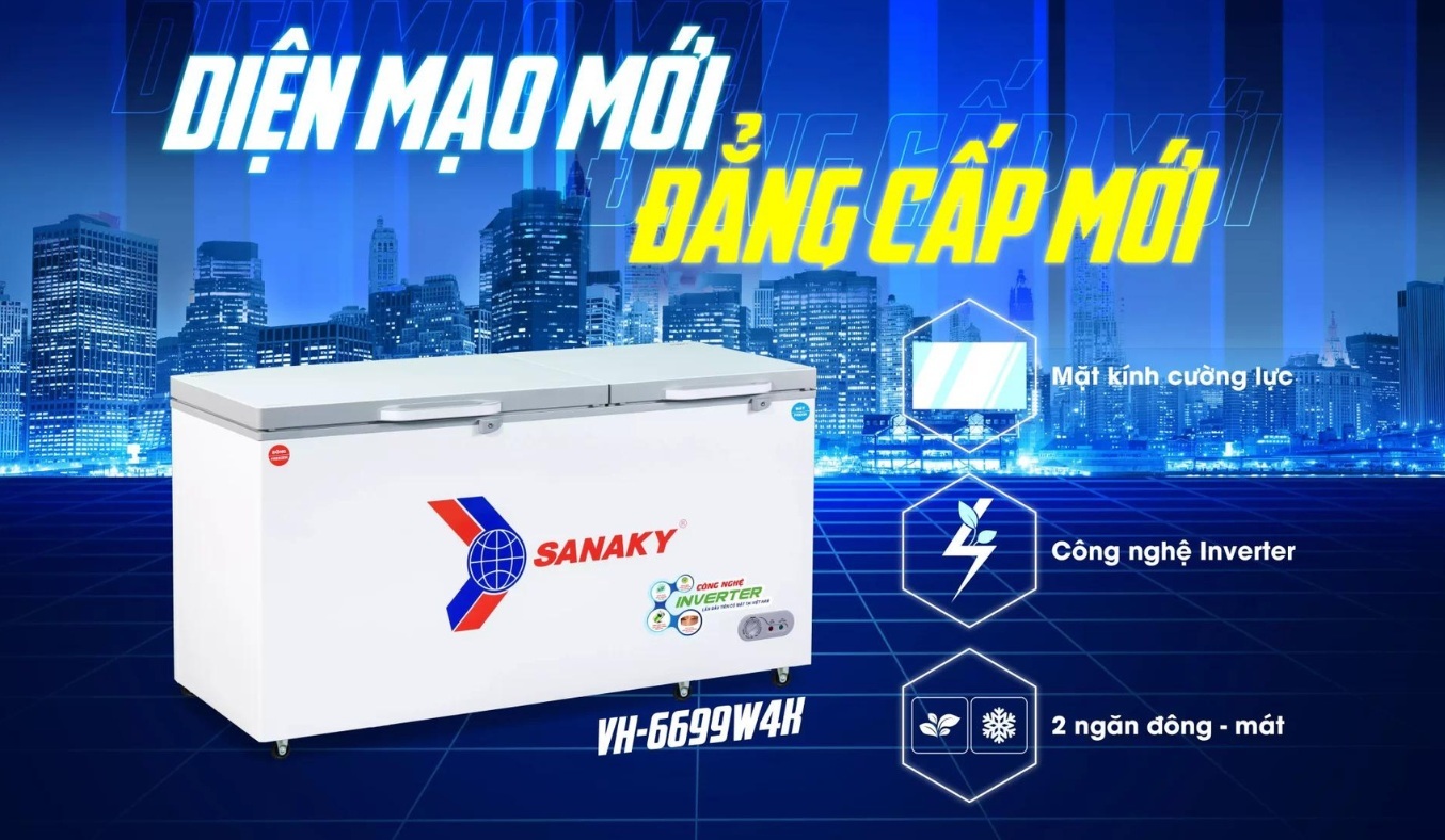 Tủ đông Sanaky Inverter 485 lít VH-6699W4K sang trọng, tủ đông dung tích lớn