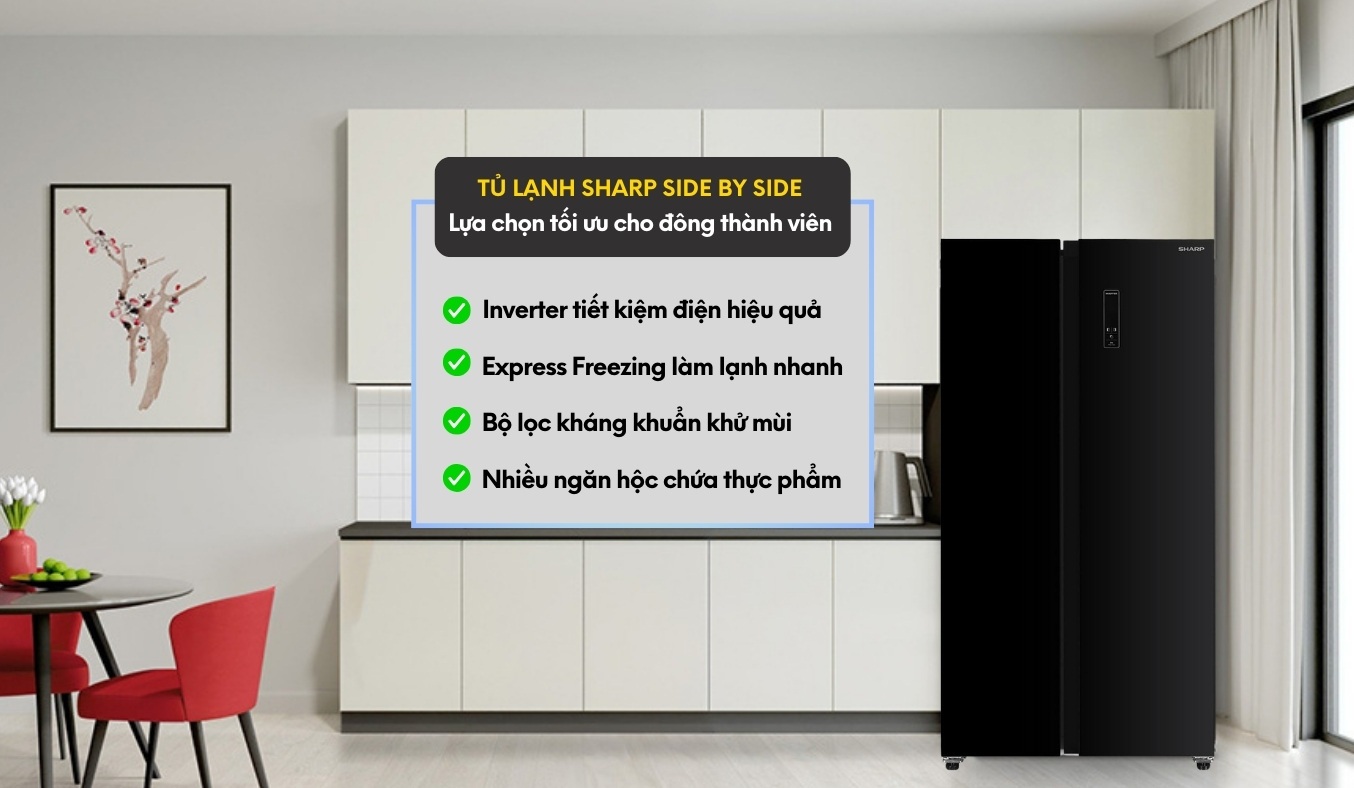 Tủ lạnh Sharp Inverter 532 lít SJ-SBX530VG-BK diện mạo sang trọng