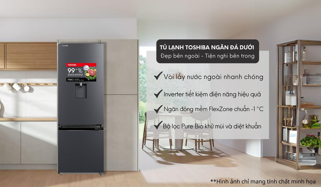 Tủ lạnh Toshiba Inverter 322 lít GR-RB405WE-PMV(06)-MG - nhiều tiện ích bên trong