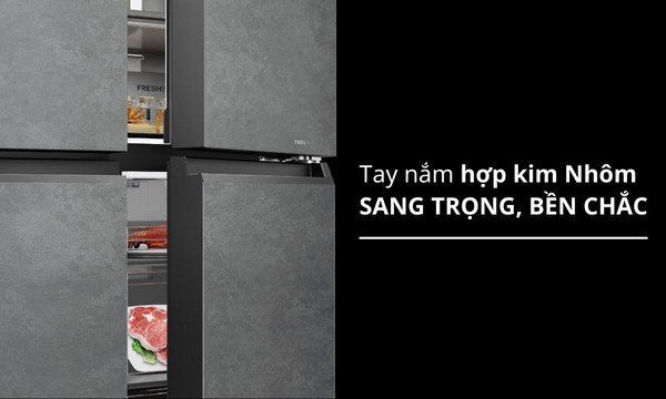 Tủ lạnh Aqua Inverter 660 lít AQR-M727XA(GS)U1 - Tay nắm cửa hợp kim nhôm sang trọng,