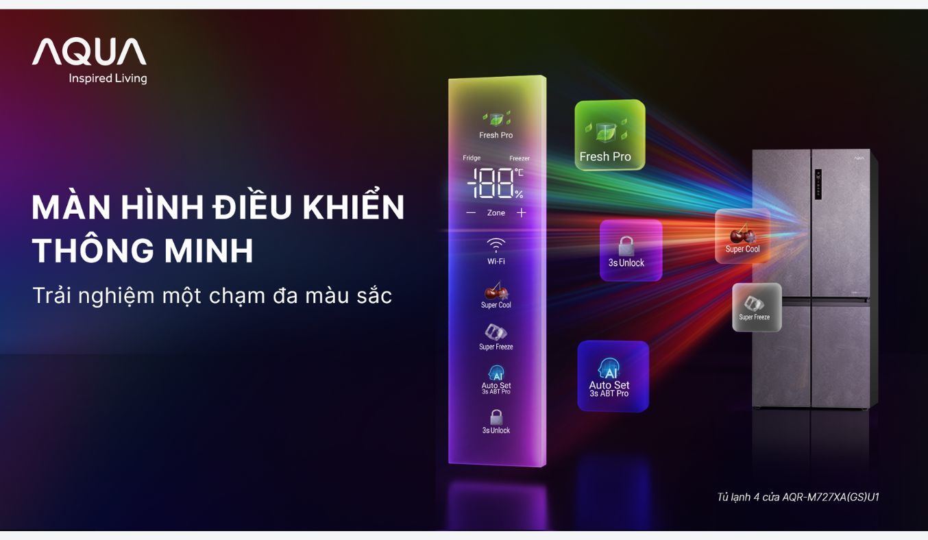 Tủ lạnh Aqua Inverter 660 lít AQR-M727XA(GS)U1 Bảng điều khiển cảm ứng 