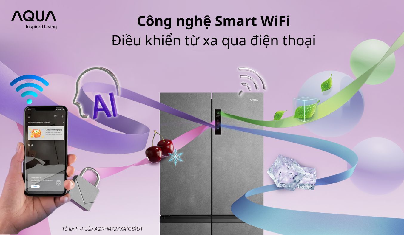 Tủ lạn Aqua Kết nối Wifi điều khiển từ xa qua điện thoại thông minh