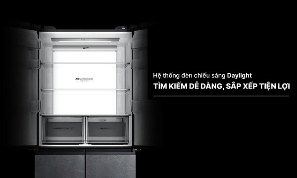 Tủ lạnh Aqua Inverter 660 lít AQR-M727XA(GS)U1 Hệ thống đèn chiếu sáng Daylight
