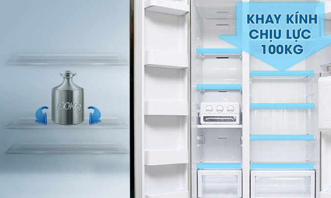 tủ lạnh Samsung RSA1WTSL1 520 lít có khá nhiều khay kệ nhưng vẫn được bố trí rất hợp lý