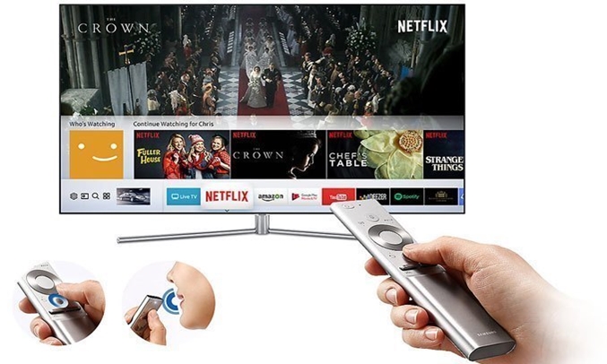 Điều khiển cực kỳ dễ dàng bằng chức năng One Remote trên chiếc Tivi QLED Samsung QA55Q7FAMKXXV