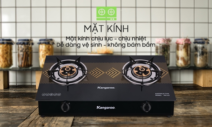 Bếp gas dương Kangaroo KG 515 mặt kính cao cấp
