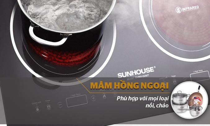 Bếp hồng ngoại đôi Sunhouse SHB9102MT - Phù hợp với mọi loại nồi chảo