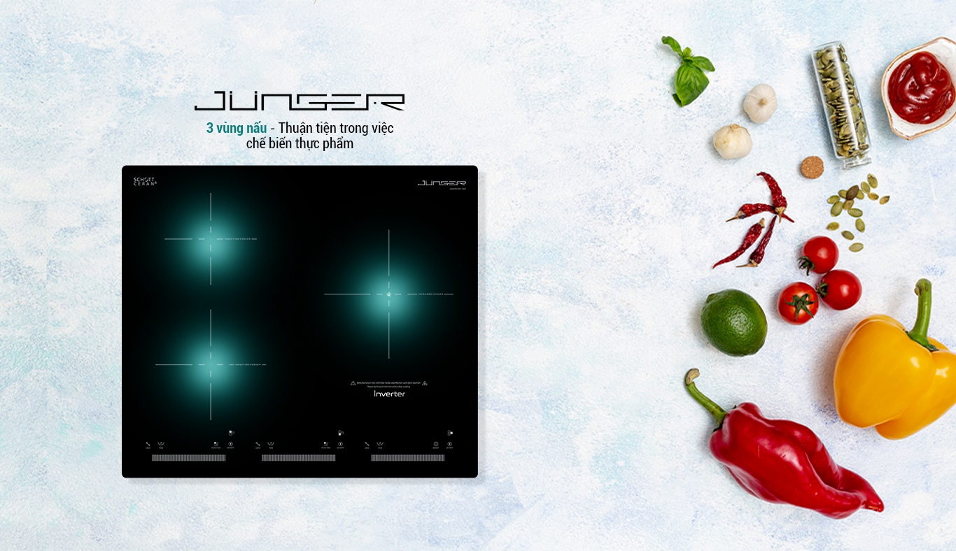 Bếp điện từ hồng ngoại Junger CEJ-300-IIF - 3 vùng nấu, thuận tiện trong việc chế biến thực phẩm
