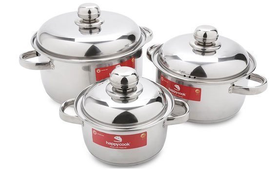 Bộ nồi loại nào tốt? Bộ nồi inox 3 đáy Happy Cook HL06IC