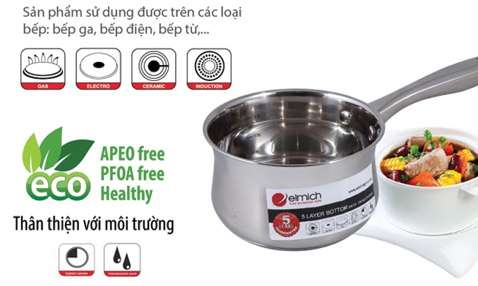 Bộ Nồi Inox Elmich 304 EL0124 chất liệu inox an toàn, sử dụng lâu bền.