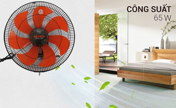 Quạt treo Senko TC1622 màu đen cam có dây kéo điều chỉnh tiện lợi