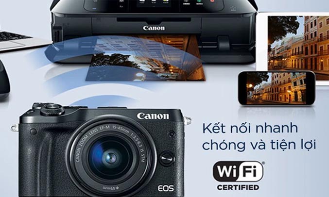 Máy ảnh Canon EOS M6 KIT 15-45MM (Đen) kết nối tiện lợi