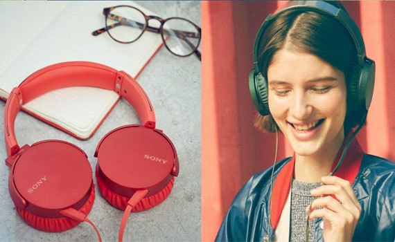 Tai nghe Sony MDRXB550APRCE màu đỏ tích hợp micro trên dây đàm thoại thả ga