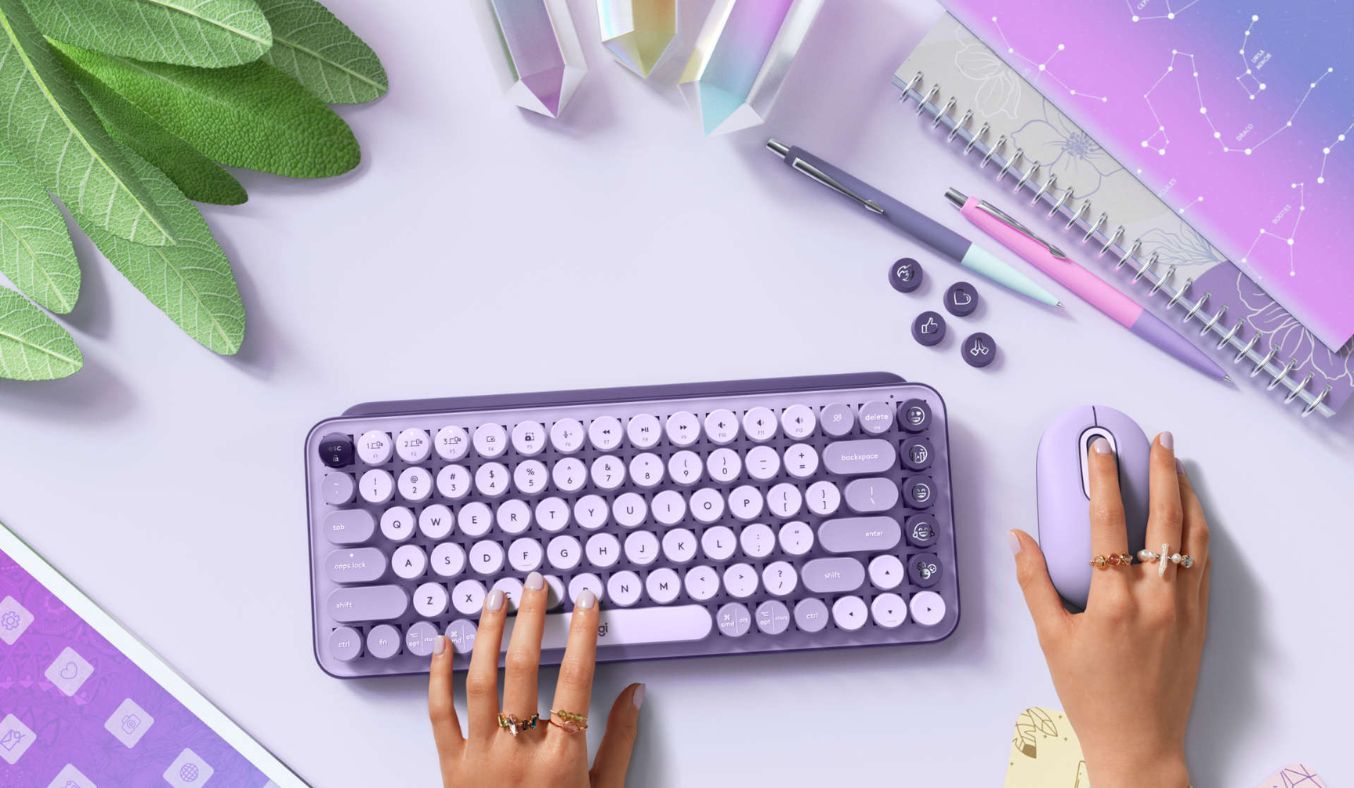 Bàn phím logitech pop keys tím