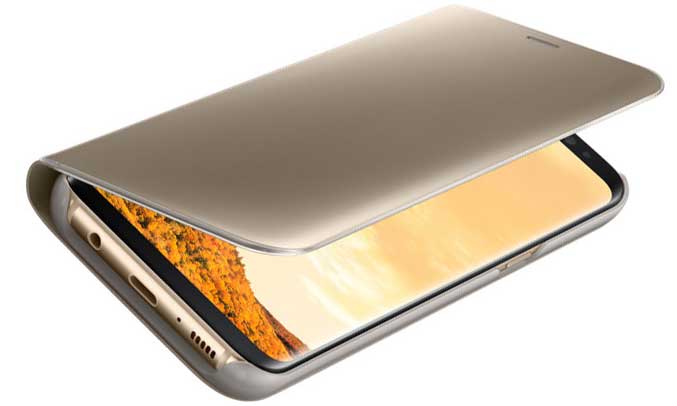 Bao da Clear View S8 vàng được thiết kế đẹp mắt và tiện dụng