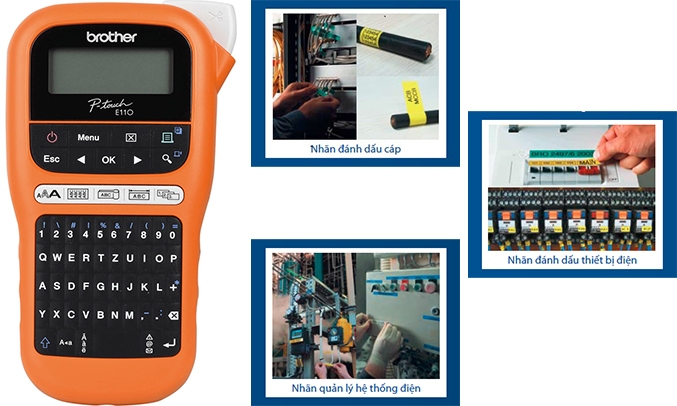 Máy in nhãn Brother PT-E110 kiểu nhãn chuyên dụng