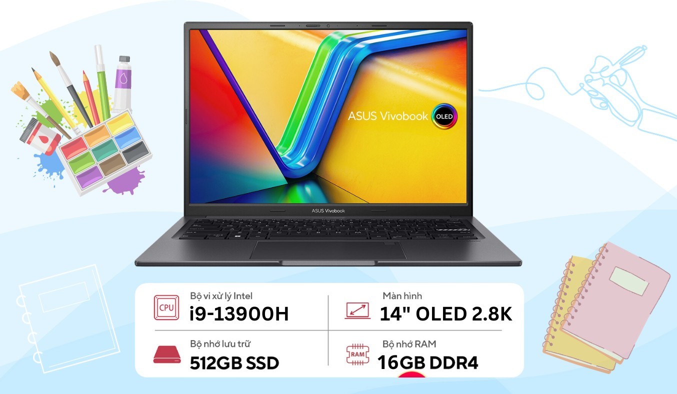 Laptop Asus Vivobook 14X OLED i9-13900H (S3405VA-KM071W) thiết kế mỏng nhẹ
