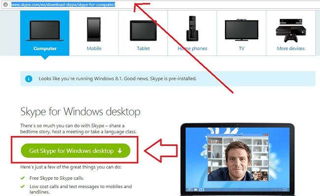 Bạn truy cập đường link này, nhấn chọn Get Skype for Windows desktop để tải Skype về máy tính.