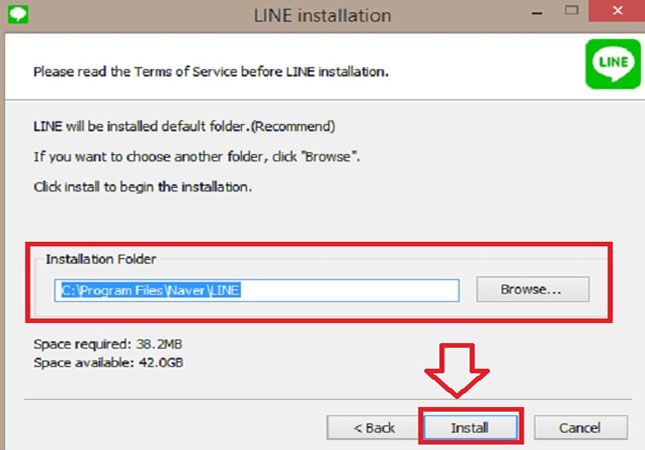 Sau cùng, bạn chọn nơi muốn cài đặt Line trên máy tính, nhấn Install để bắt đầu tự đông cài đặt.