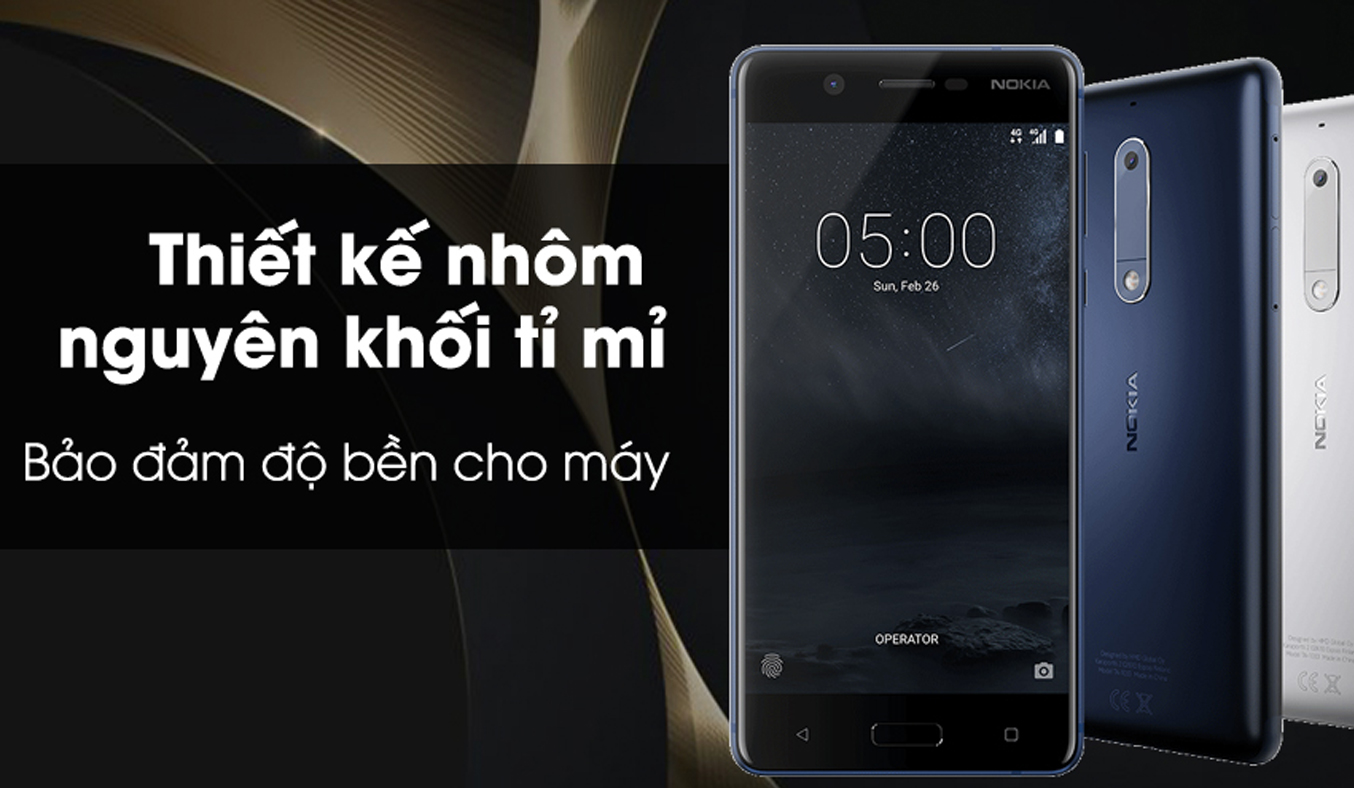 Điện thoại Nokia 5 màu đen có thiết kế sang trọng, hiện đại