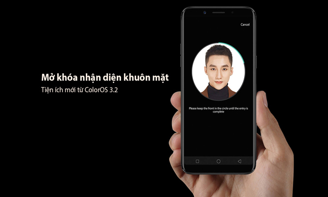 Oppo F5 đen bảo mật nhận diện khuôn mặt