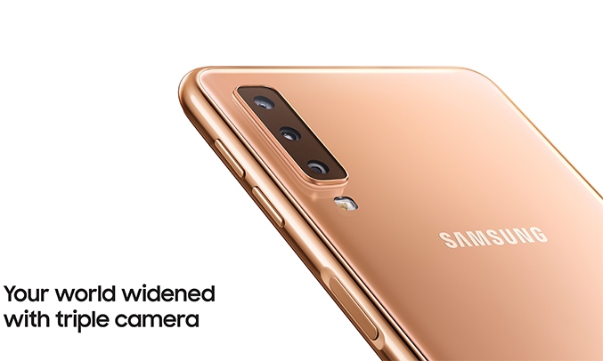 Samsung Galaxy A7 (2018) màu vàng camera kép xóa phông