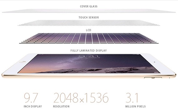 iPad Air 2 Wifi Cellular 64GB c&oacute; m&agrave;n h&igrave;nh mỏng nhẹ, h&igrave;nh ảnh ch&acirc;n thực